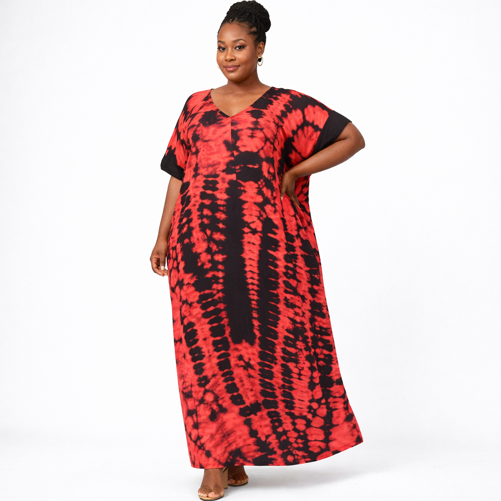 Quality Red and Black Tie Dye Long Gown